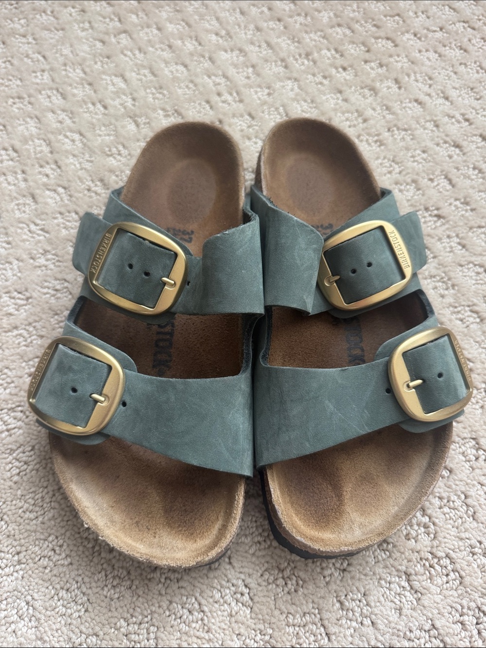 Birkenstock Arizona Suede Sandals with Gold Buckles -  Green
